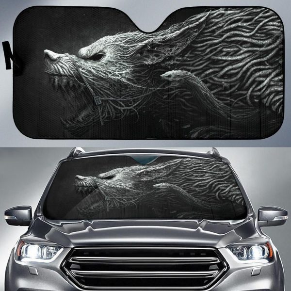 Black And White Hellhound Wolf Car Auto Sun Shade