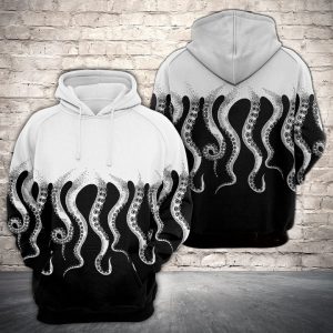 Black And White Octopus 3D Printed Hoodie/Zipper Hoodie
