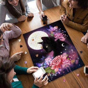 Black Cat And Full Moon Jigsaw Puzzle Set