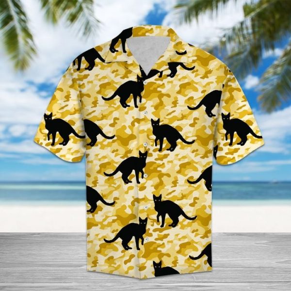 Black Cat Camo Hawaiian Shirt Summer Button Up