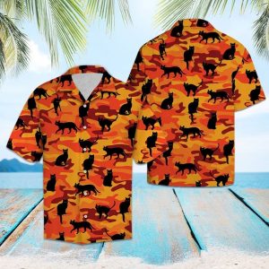 Black Cat Camo Hawaiian Shirt Summer Button Up