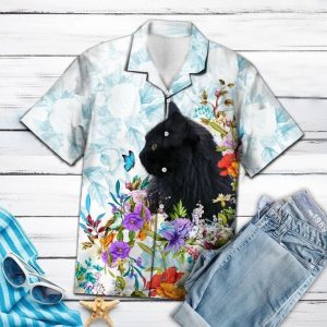 Black Cat Floral Hawaiian Shirt Summer Button Up