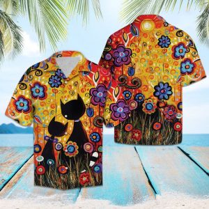 Black Cat Paradise Hawaiian Shirt Summer Button Up