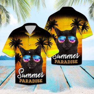 Black Cat Paradise Summer Hawaiian Shirt Summer Button Up