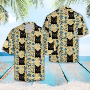 Black Cat Pattern Hawaiian Shirt Summer Button Up