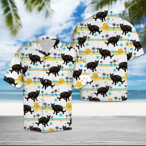 Black Cat Summer Pattern Hawaiian Shirt Summer Button Up