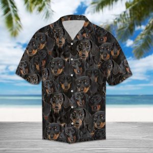 Black Dachshund Hawaiian Shirt Summer Button Up