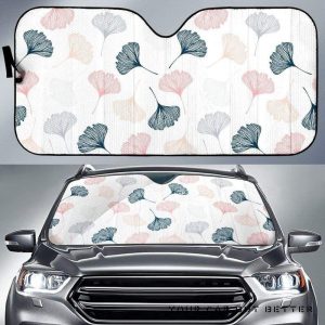 Black Gray Cream Coral Ginkgo Leaves Pattern Car Auto Sun Shade