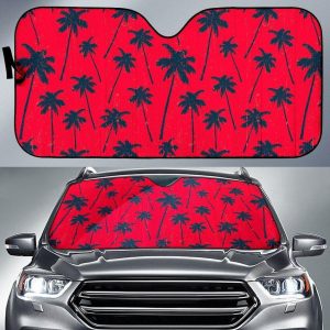 Black Red Palm Tree Car Auto Sun Shade