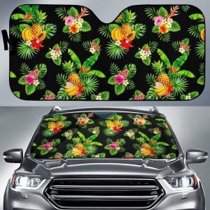 Black Tropical Hawaiian Car Auto Sun Shade