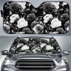 Black White Rose Floral Car Auto Sun Shade