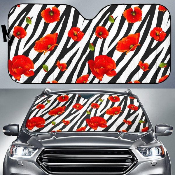 Black White Zebra Flower Car Auto Sun Shade