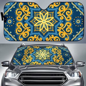 Blue And Gold Bohemian Mandala Car Auto Sun Shade