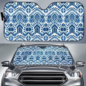 Blue And White Aztec Car Auto Sun Shade