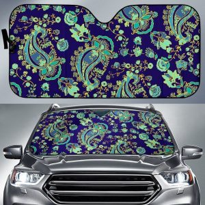 Blue Bohemian Paisley Car Auto Sun Shade