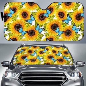 Blue Butterfly Sunflower Car Auto Sun Shade