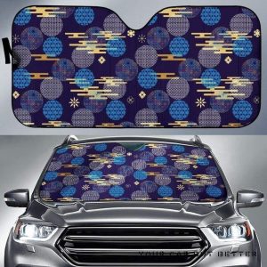 Blue Japanese Pattern Cloud Wave Flower Car Auto Sun Shade