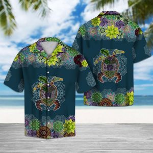 Blue Mandala Sea Turtle Hawaiian Shirt Summer Button Up