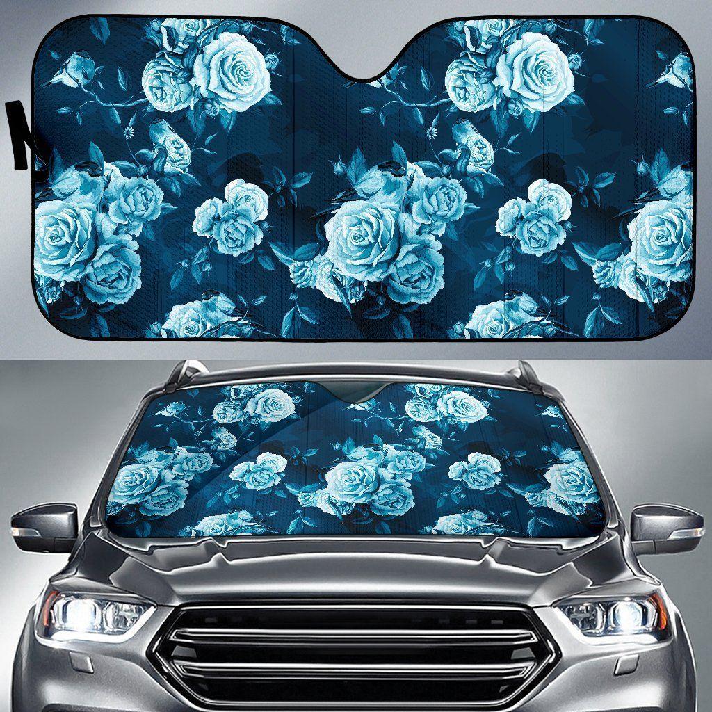Blue Rose Floral Flower Car Auto Sun Shade Blue Rose Floral Flower Car Auto Sun Shade