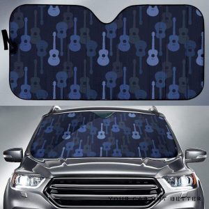 Blue Theme Guitar Pattern Car Auto Sun Shade