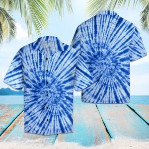 Blue Tie Dye Hawaiian Shirt Summer Button Up