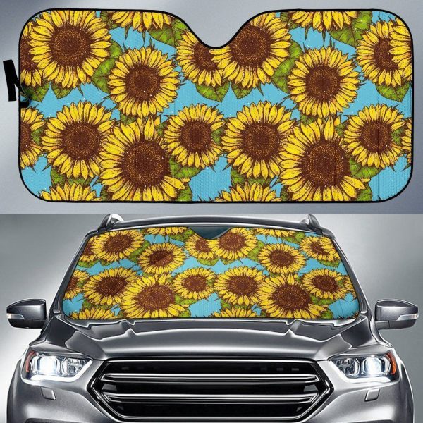 Blue Vintage Sunflower Car Auto Sun Shade