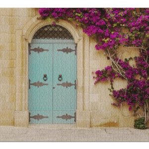 Blue Wooden Door & Pink Bougainvillea Flowers Jigsaw Puzzle Set