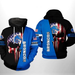 Boise State Broncos NCAA US Flag Skull 3D Printed Hoodie/Zipper Hoodie