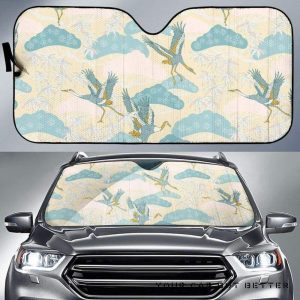 Bonsai Bamboo Stork Japanese Pattern Cream Theme Car Auto Sun Shade