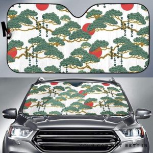 Bonsai Red Sun Japanese Pattern Car Auto Sun Shade