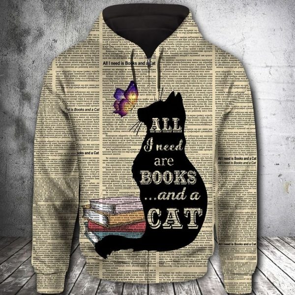 Book And Cat 3D Printed Hoodie/Zipper Hoodie