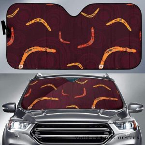 Boomerang Australian Aboriginal Ornament Circle Black Car Auto Sun Shade