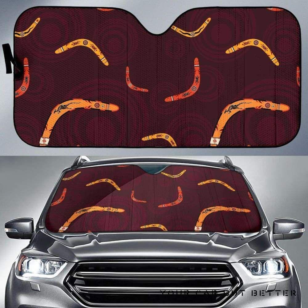 Boomerang Australian Aboriginal Ornament Circle Black Car Auto Sun Shade Boomerang Australian Aboriginal Ornament Circle Black Car Auto Sun Shade