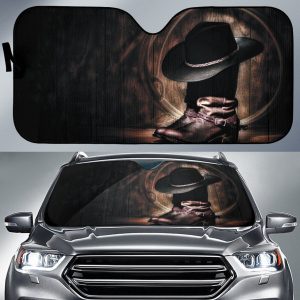 Boots And Hat And Ropes Of Cowboy Vintage Theme Car Auto Sun Shade