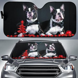 Boston Terrier Christmas Car Auto Sun Shade