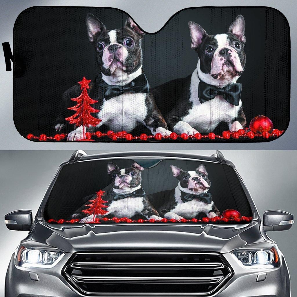 Boston Terrier Christmas Car Auto Sun Shade Boston Terrier Christmas Car Auto Sun Shade