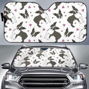 Boston Terrier Dog Hearts Vector Pattern Car Auto Sun Shade