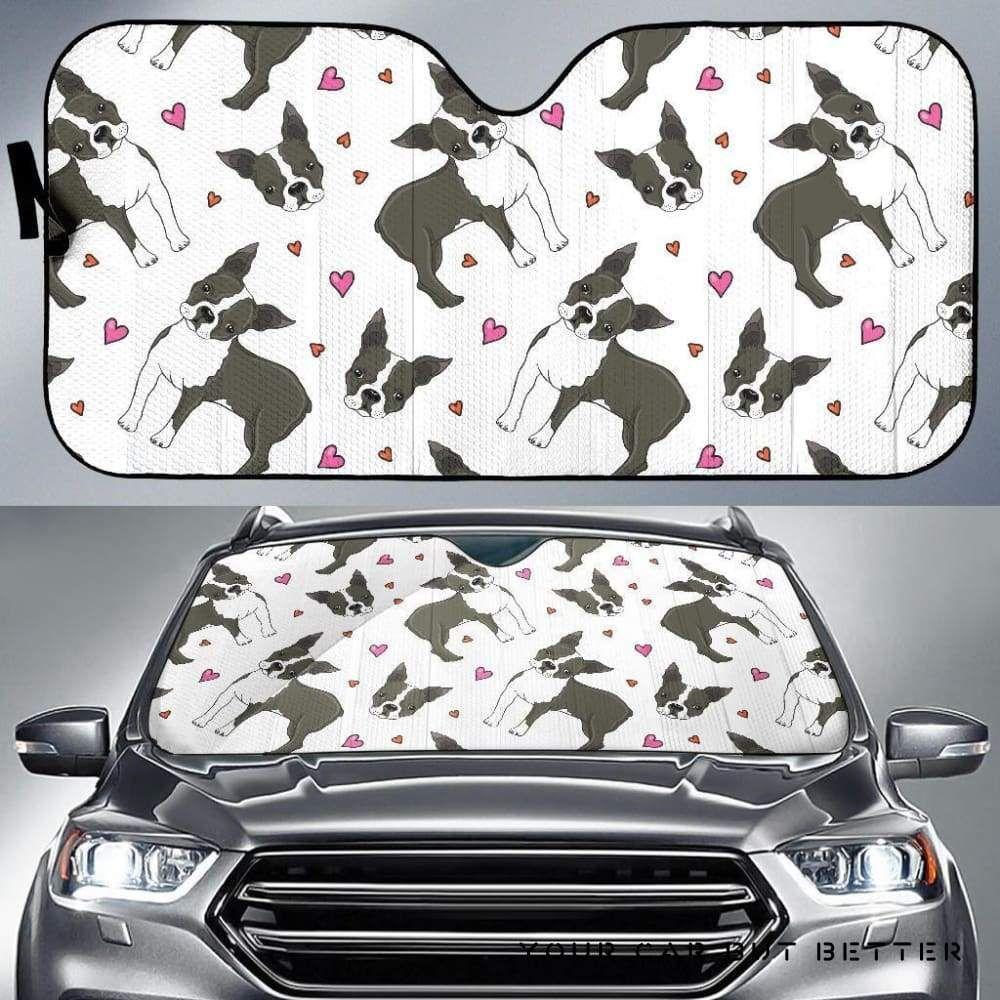 Boston Terrier Dog Hearts Vector Pattern Car Auto Sun Shade Boston Terrier Dog Hearts Vector Pattern Car Auto Sun Shade