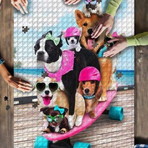 Boston Terrier French Bulldog Dachshund Chihuahua Corgi Beach Jigsaw Puzzle Set