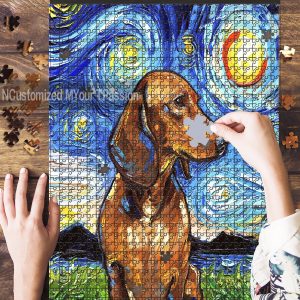 Brown Dachshund Starry Night Jigsaw Puzzle Set