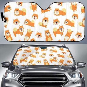 Brown Pomeranian Pattern Car Auto Sun Shade