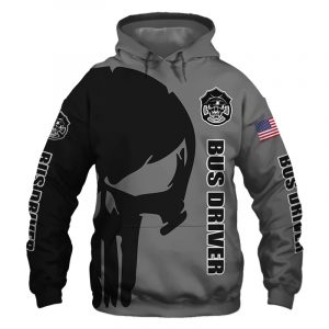 Bus Driver Punisher Skull US Flag Black Grey 3D Printed Hoodie/Zipper Hoodie
