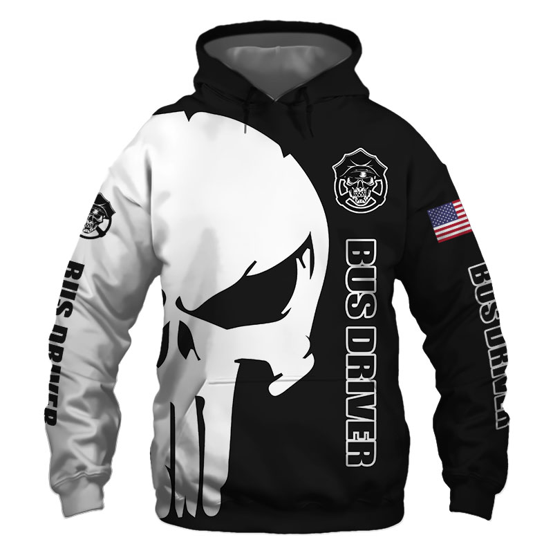 Bus Driver Punisher Skull US Flag Black White 3D Printed Hoodie/Zipper Hoodie Bus Driver Punisher Skull US Flag Black White 3D Printed Hoodie/Zipper Hoodie