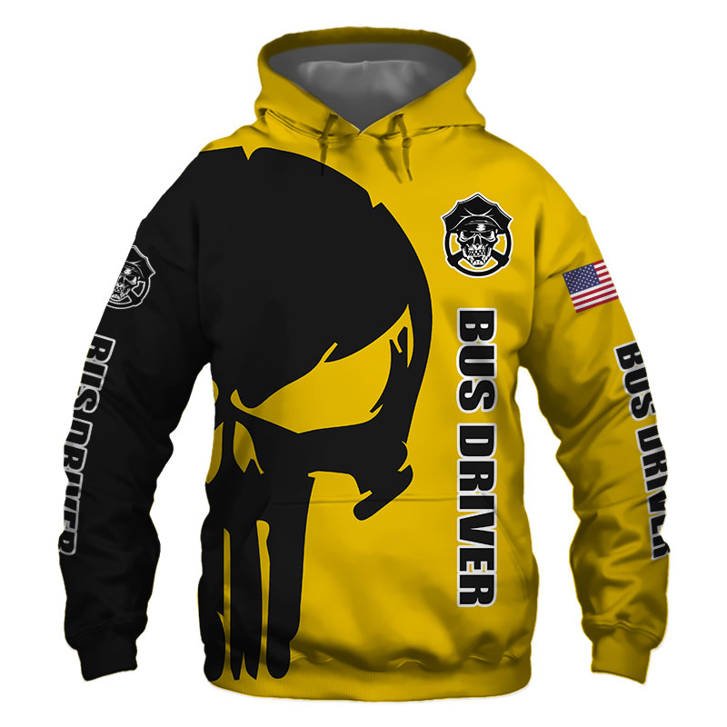 Bus Driver Punisher Skull US Flag Black Yellow 3D Printed Hoodie/Zipper Hoodie Bus Driver Punisher Skull US Flag Black Yellow 3D Printed Hoodie/Zipper Hoodie