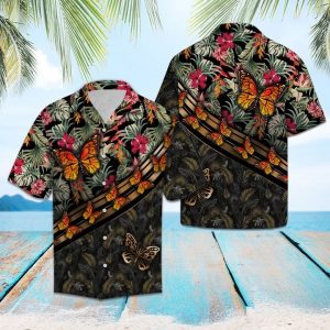 Butterfly Floral Hawaiian Shirt Summer Button Up