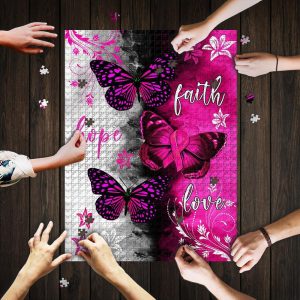 Butterfly. Faith, Hope, Love Breast Cancer Awareness Thn1979Pz Jigsaw Puzzle Set