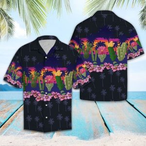 Cactus Border Chest Hawaiian Shirt Summer Button Up