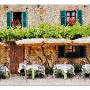 Cafe Tables And Chairs Outside Old Building Jigsaw Puzzle Set