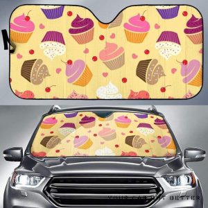 Cake Cupcake Heart Cherry Pattern Car Auto Sun Shade