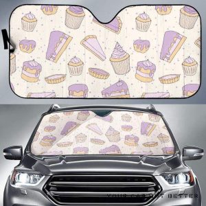 Cakes Pies Tarts Muffins And Eclairs Purple Blueberry Topping Pattern Car Auto Sun Shade